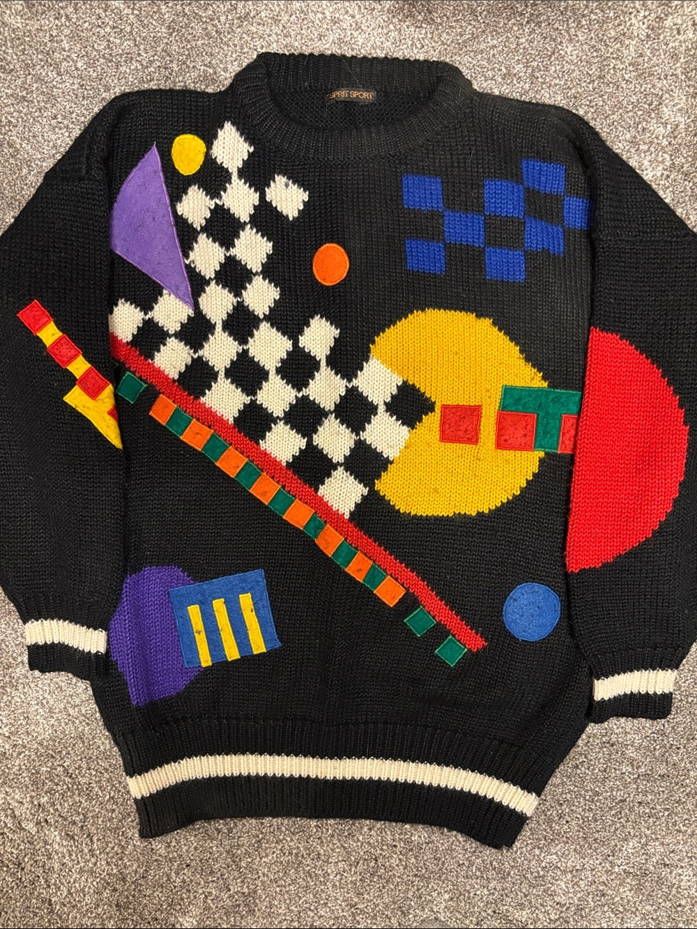 Vintage Esprit Black Crewneck Geometric Pacman Sweater with Matching Buttonup